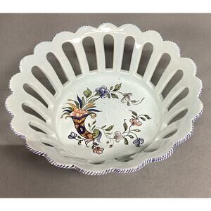 French Made Decor Rouen Fait Main Reticulated Floral Basket - 7”D